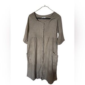 Rosemarine 100% Linen Casual Tan Button-Down Women's Top